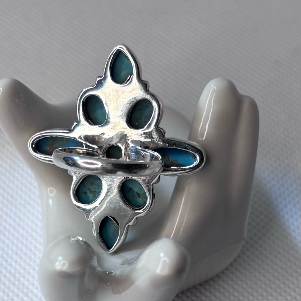 Adjustable Sterling Silver Royston Turquoise Clus… - image 5